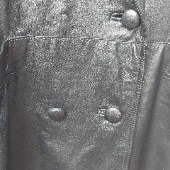 L, BellaVia Retro, Black Leather Coat - Picture 5 of 7